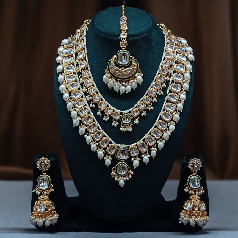 Gehana Mahal Gold Plated Kundan Stone Long Necklace Set