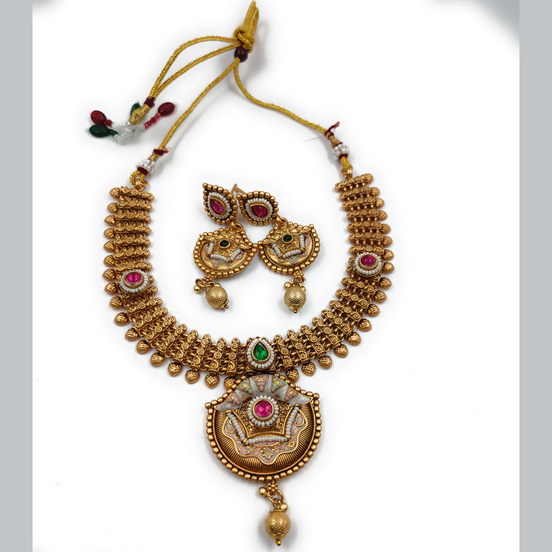 Gehana Mahal Copper Gold Pota Stone Choker Necklace Set