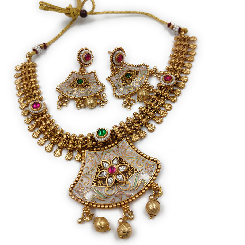 Gehana Mahal Copper Gold Pota Stone Choker Necklace Set