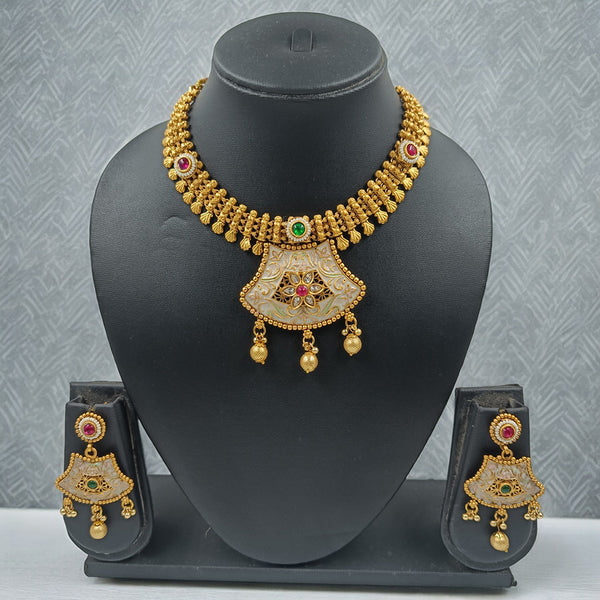 Gehana Mahal Copper Gold Pota Stone Choker Necklace Set