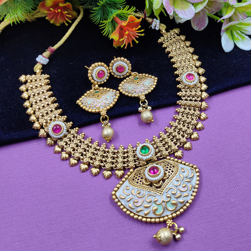 Gehana Mahal Copper Gold Pota Stone Choker Necklace Set