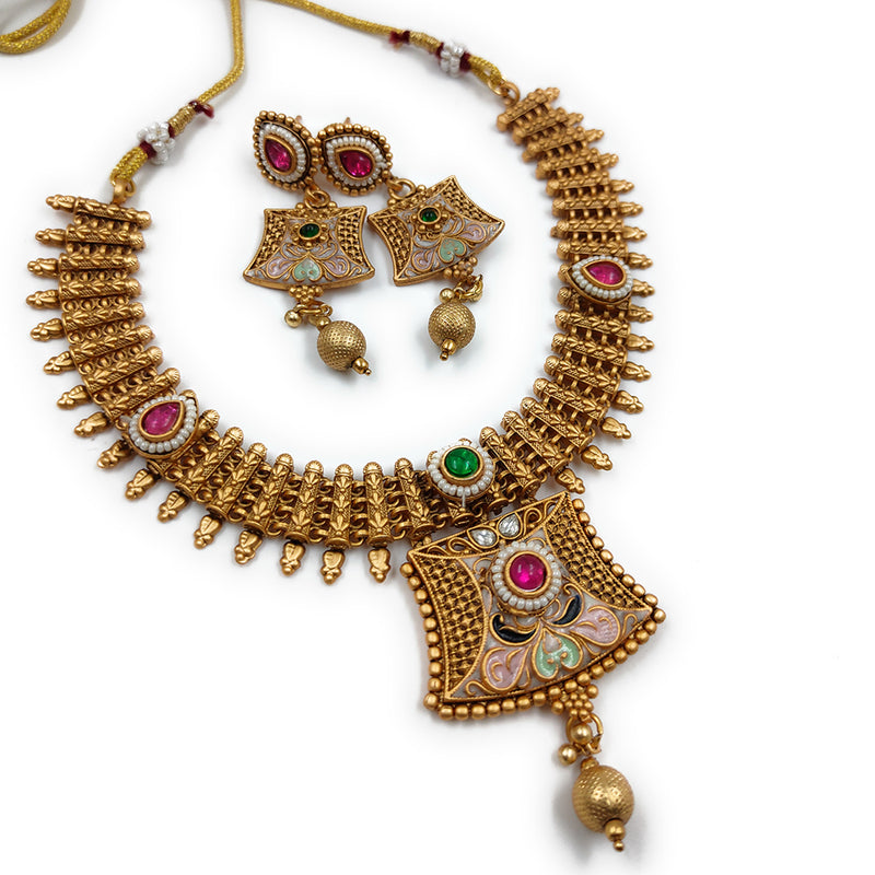 Gehana Mahal Copper Gold Pota Stone Choker Necklace Set