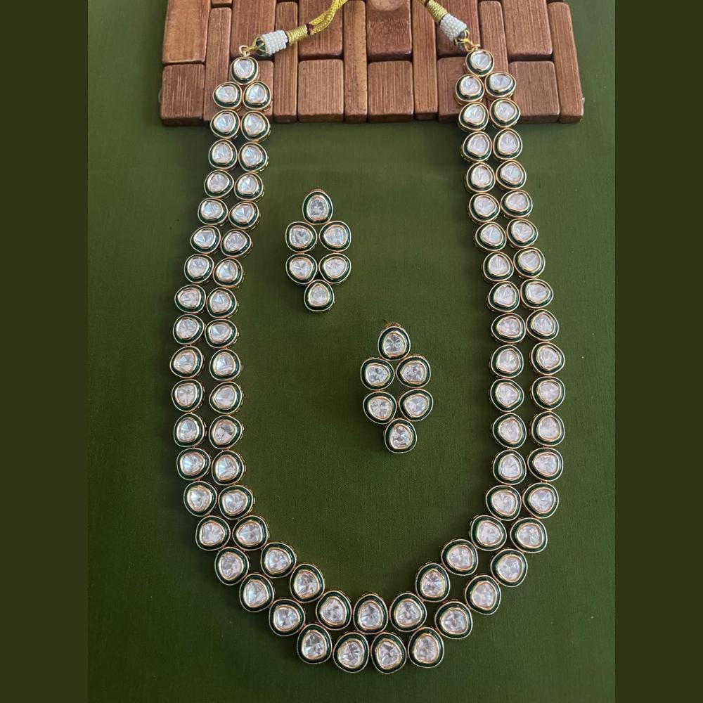 Arham Premium Gold Plated Designer Heavy Polki Kundan And Meenakari Long Necklace Set
