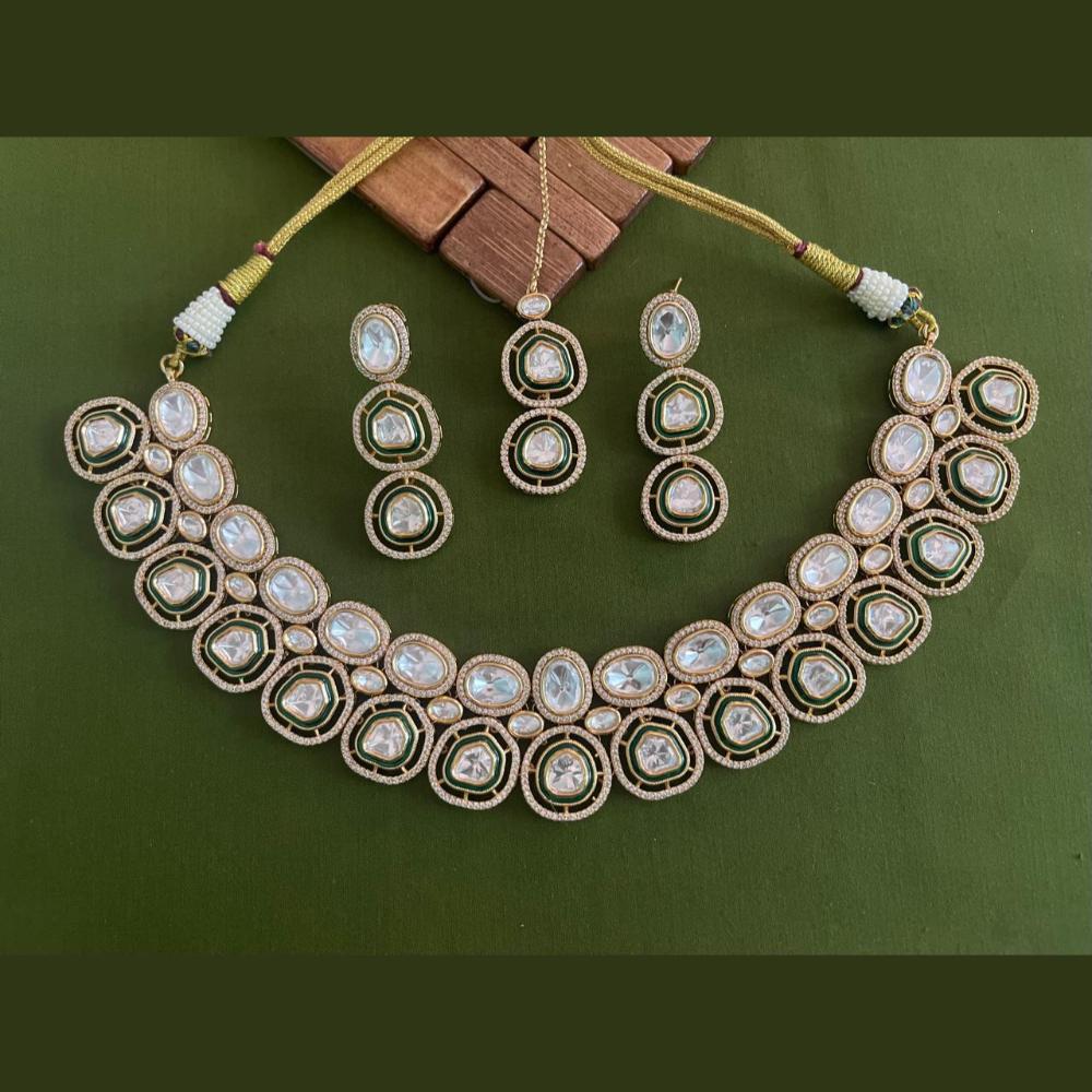 Arham Premium Gold Plated Designer Heavy Polki Kundan And Meenakari Necklace Set