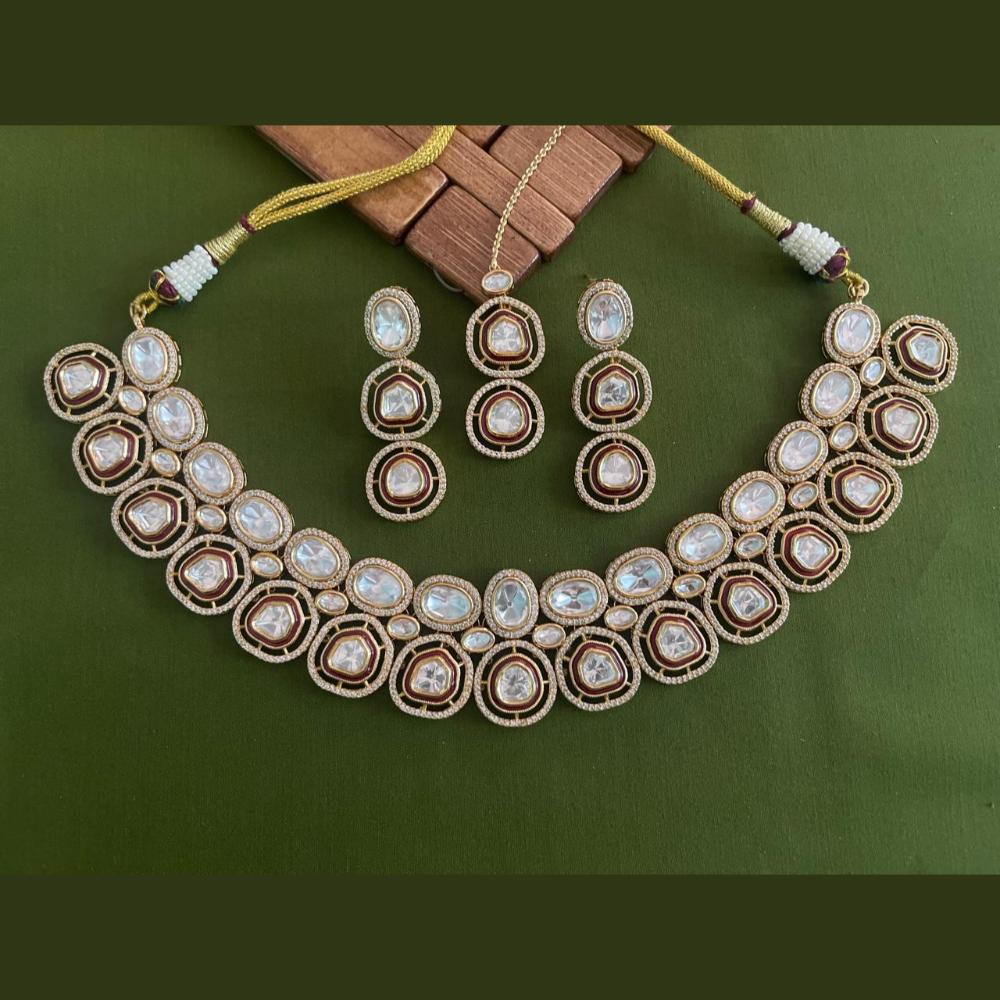 Arham Premium Gold Plated Designer Heavy Polki Kundan And Meenakari Necklace Set