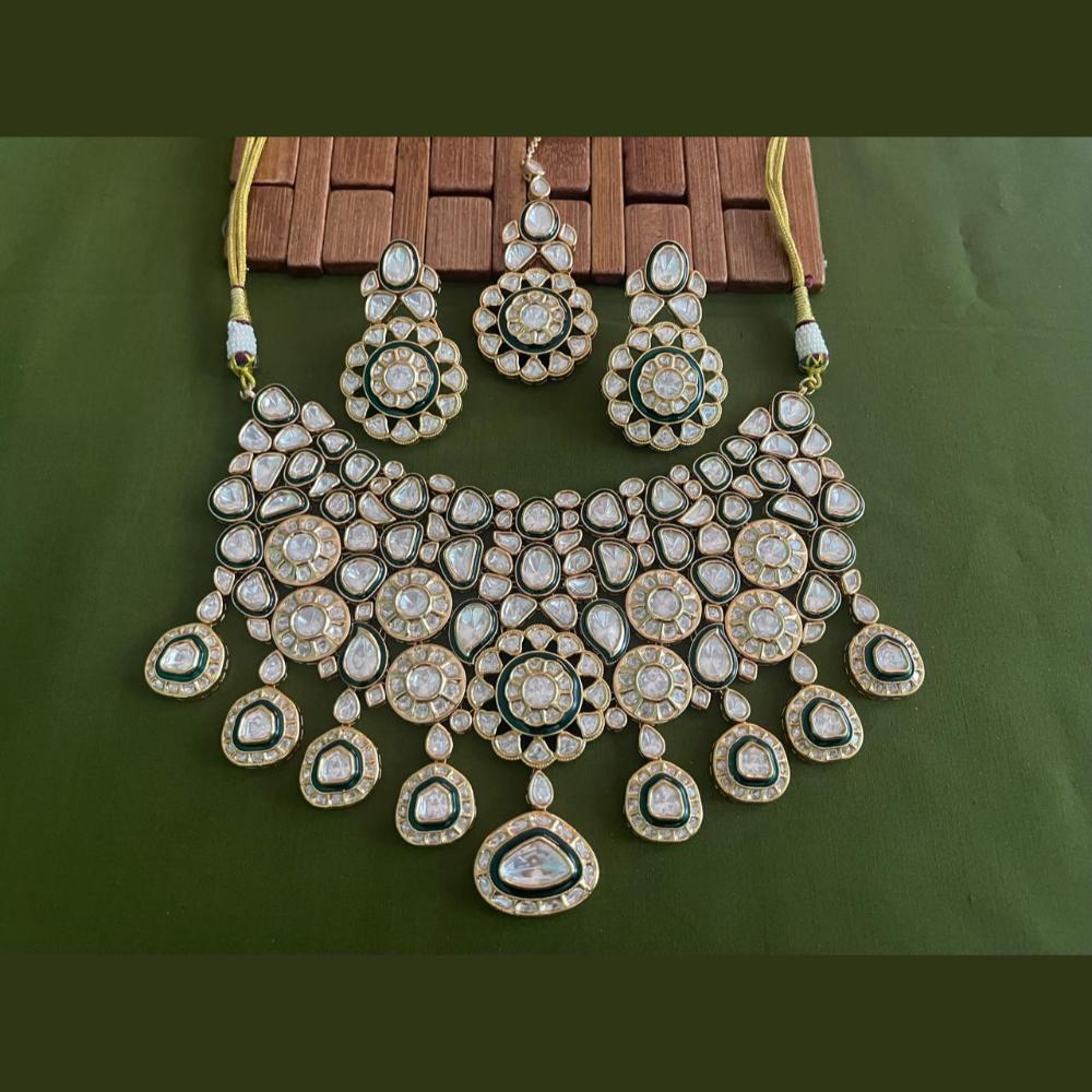 Arham Premium Gold Plated Designer Heavy Polki Kundan And Meenakari Choker Necklace Set