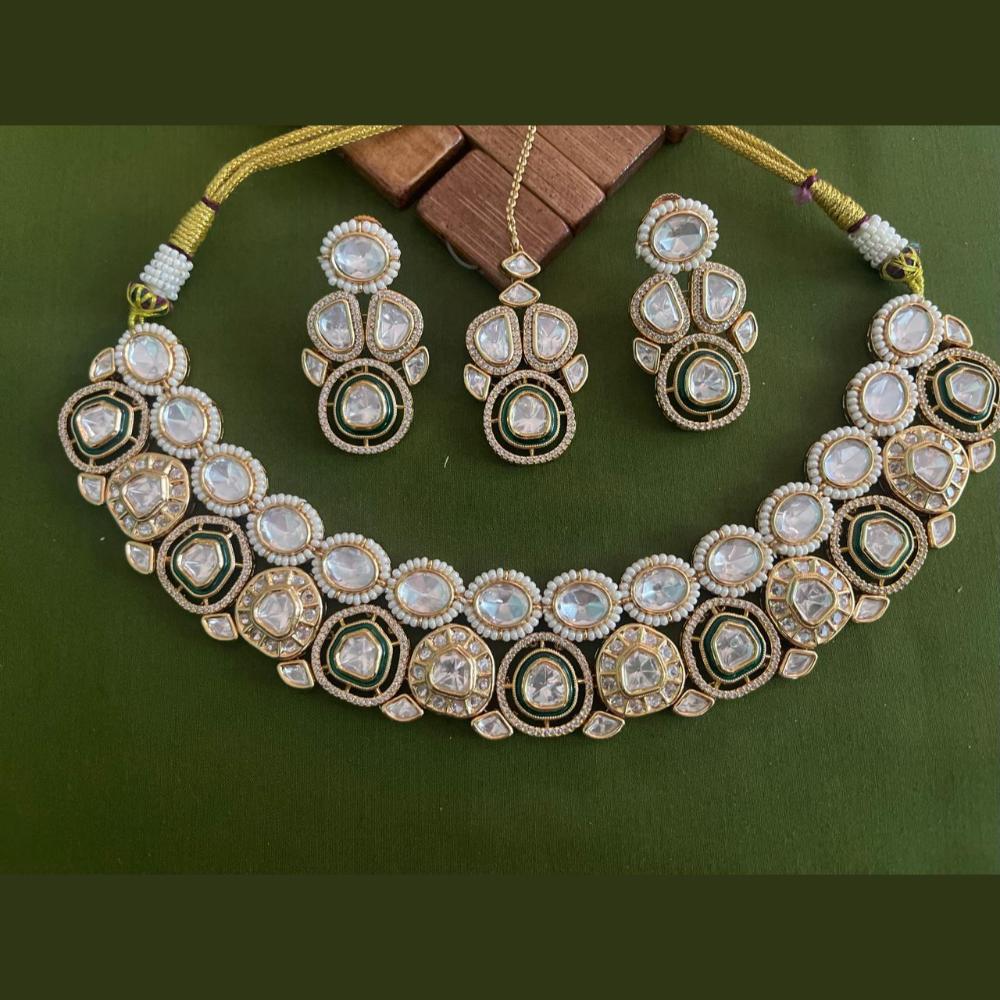 Arham Premium Gold Plated Designer Heavy Polki Kundan And Meenakari Necklace Set