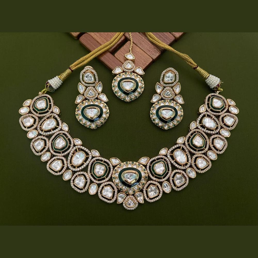 Arham Premium Gold Plated Designer Heavy Polki Kundan And Meenakari Necklace Set