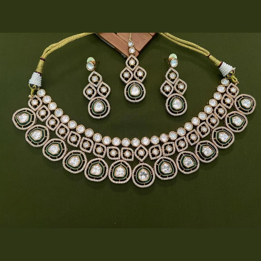 Arham Premium Gold Plated Designer Heavy Polki Kundan And Meenakari Necklace Set