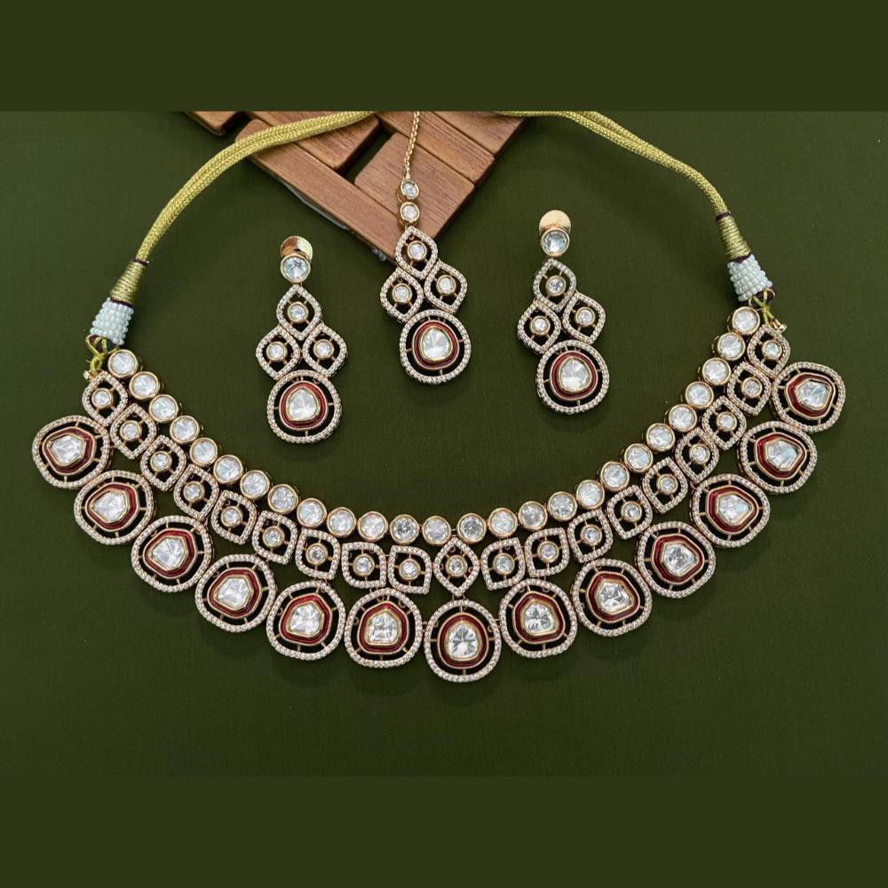 Arham Premium Gold Plated Designer Heavy Polki Kundan And Meenakari Necklace Set