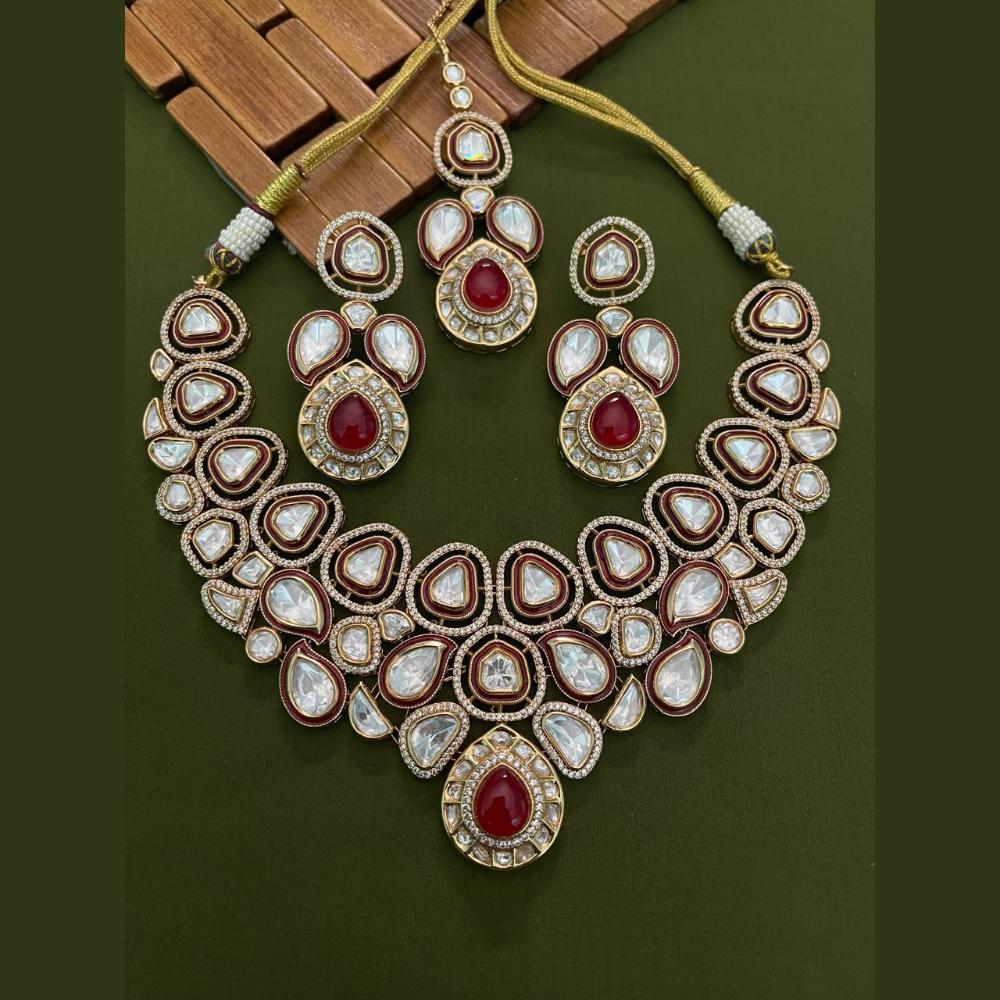 Arham Premium Gold Plated Designer Heavy Polki Kundan And Meenakari Necklace Set