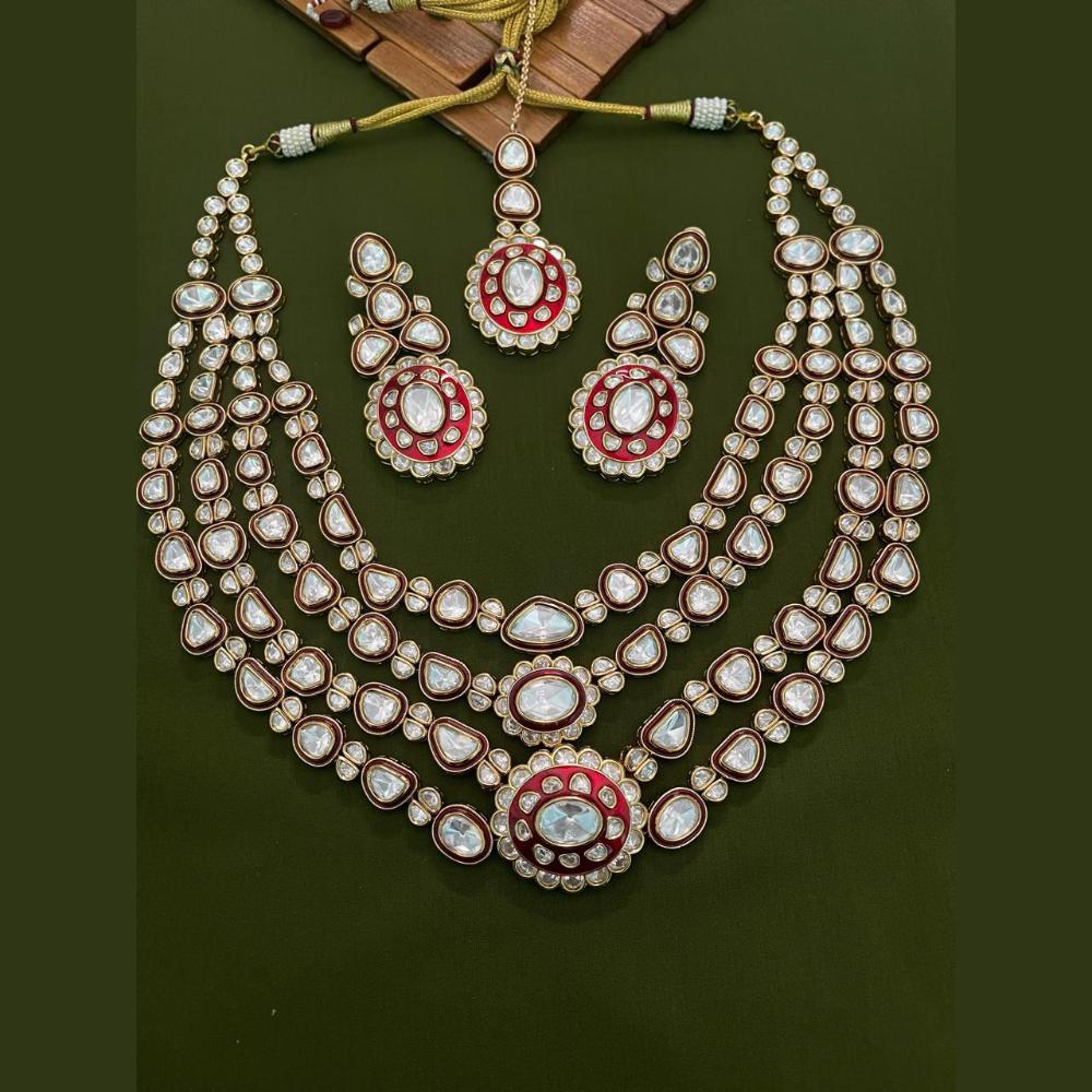 Arham Premium Gold Plated Designer Heavy Polki Kundan And Meenakari Necklace Set