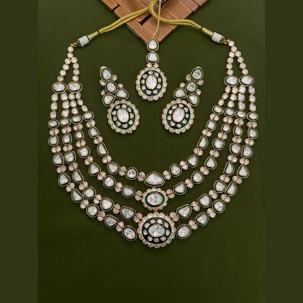 Arham Premium Gold Plated Designer Heavy Polki Kundan And Meenakari Necklace Set