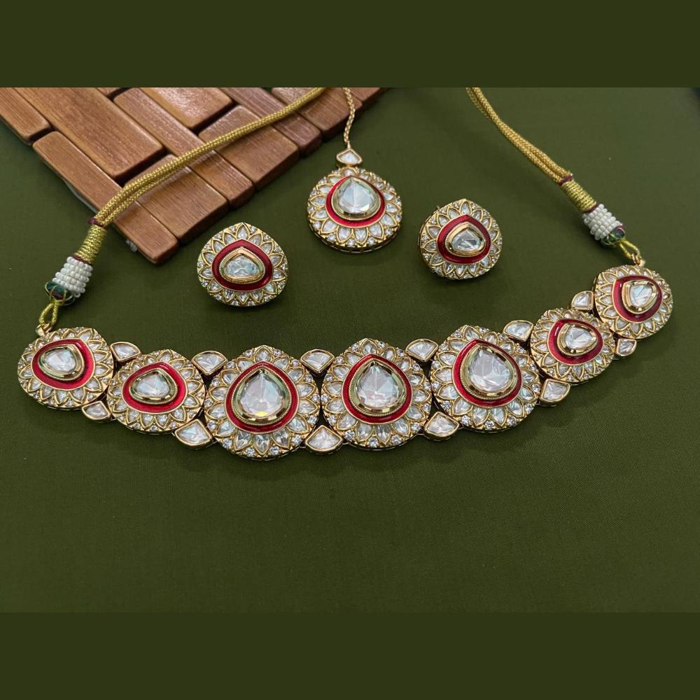 Arham Premium Gold Plated Designer Heavy Polki Kundan And Meenakari Choker Necklace Set