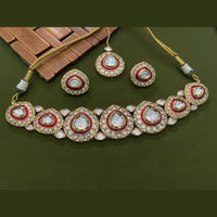 Arham Premium Gold Plated Designer Heavy Polki Kundan And Meenakari Choker Necklace Set