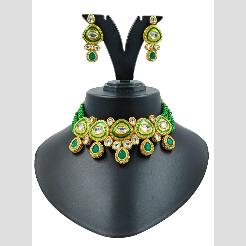 Knigght angel  Gold Plated Kundan And Beads Necklace Set