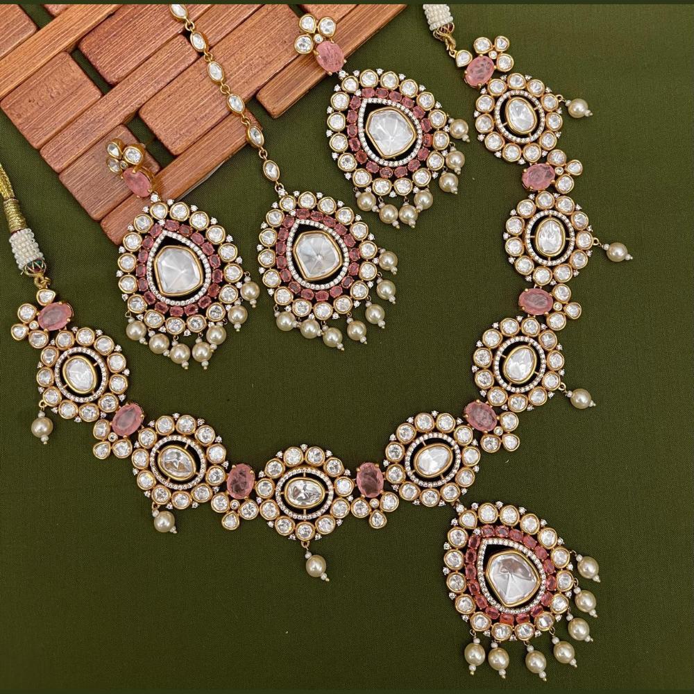 Arham Premium Gold Plated Designer Heavy Polki Kundan And Beads Necklace Set