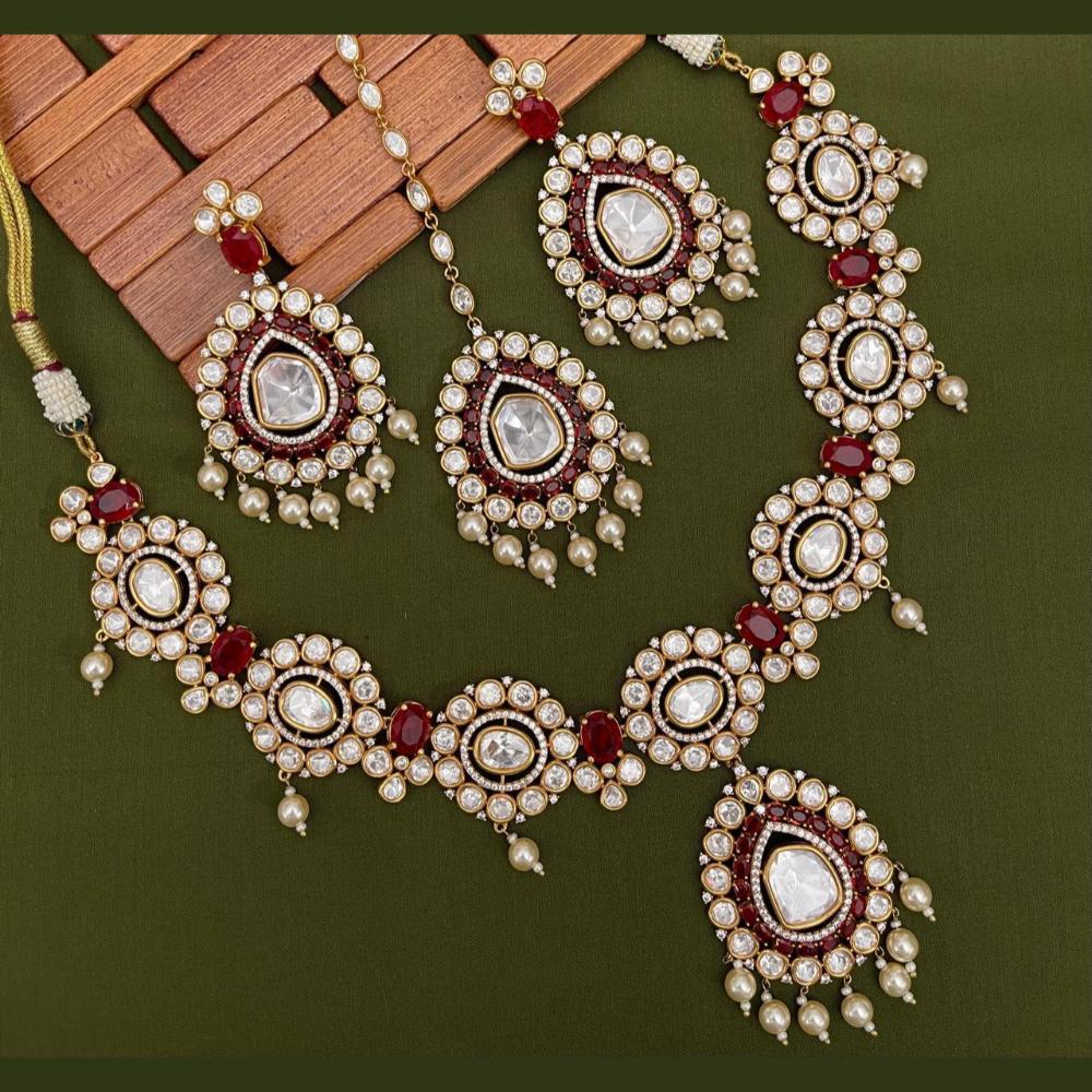 Arham Premium Gold Plated Designer Heavy Polki Kundan And Beads Necklace Set