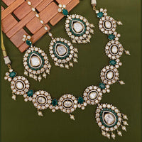 Arham Premium Gold Plated Designer Heavy Polki Kundan And Beads Necklace Set