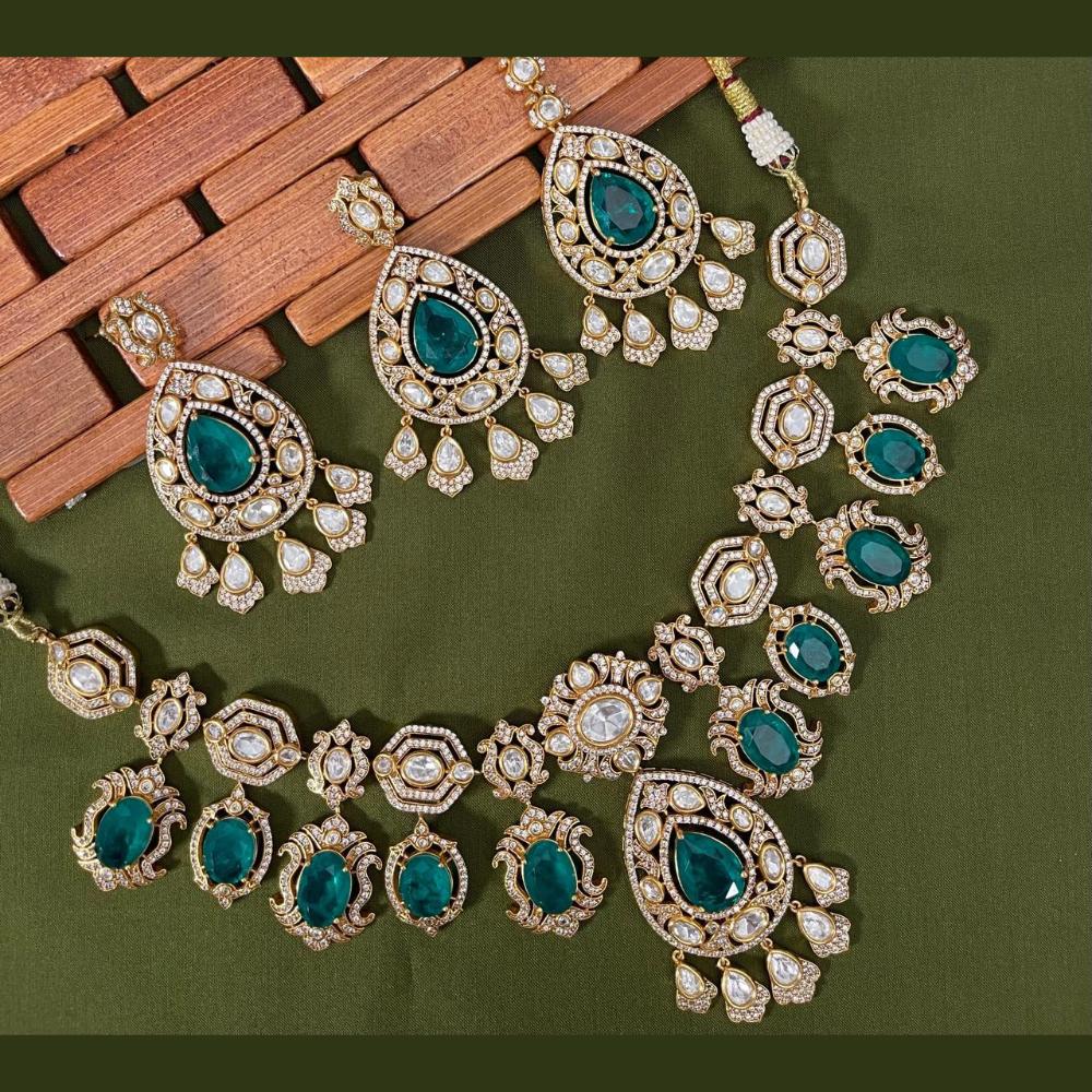 Arham Premium Gold Plated Designer Heavy Polki Kundan Necklace Set