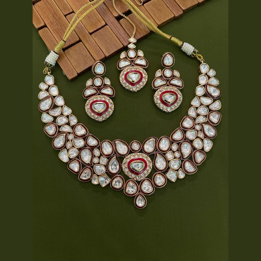 Arham Premium Gold Plated Designer Heavy Polki Kundan And Meenakari Necklace Set
