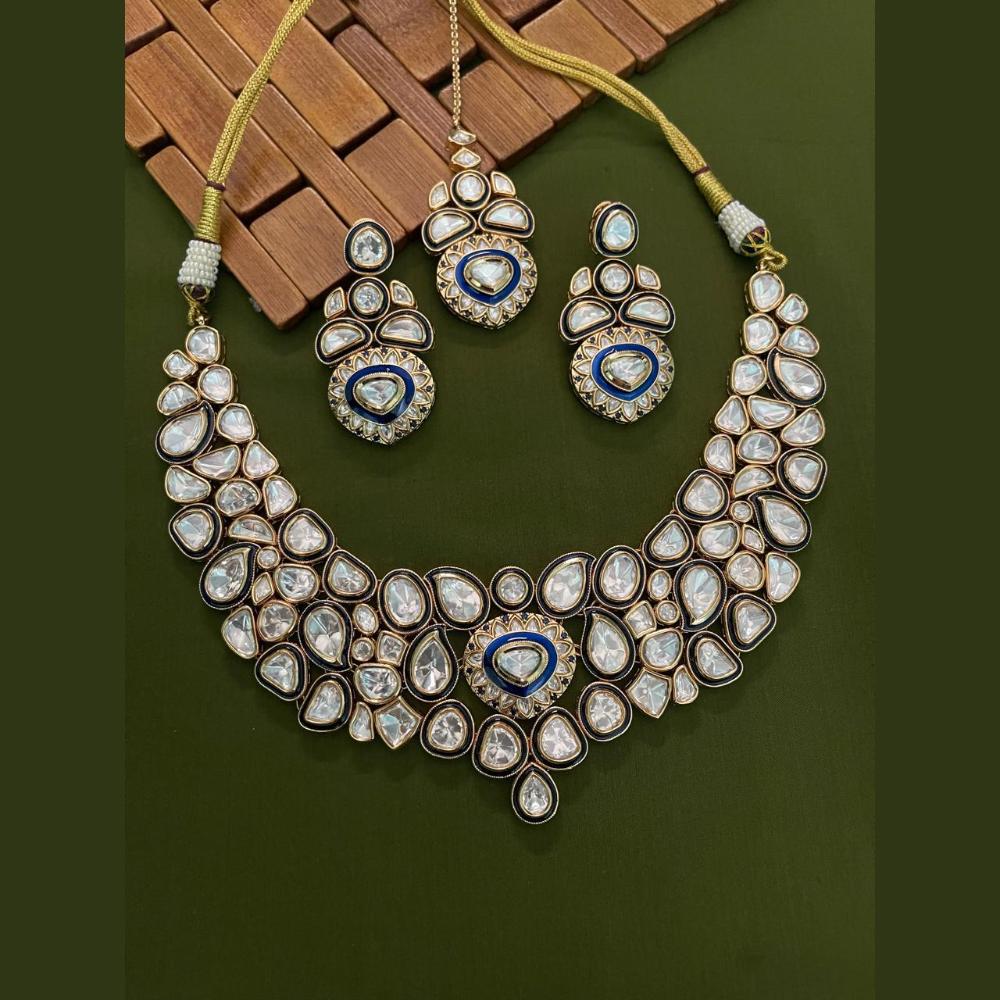 Arham Premium Gold Plated Designer Heavy Polki Kundan And Meenakari Necklace Set
