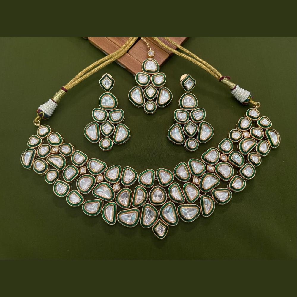 Arham Premium Gold Plated Designer Heavy Polki Kundan And Meenakari Necklace Set