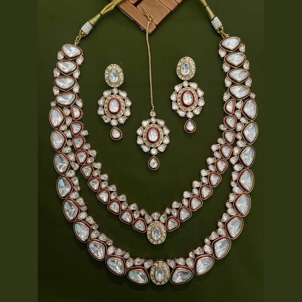 Arham Premium Gold Plated Designer Heavy Polki Kundan And Meenakari Long Necklace Set