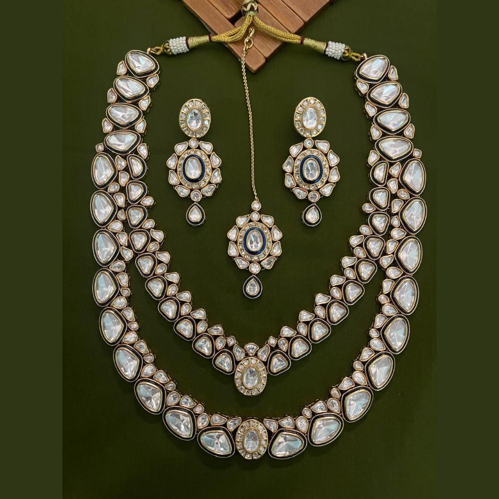 Arham Premium Gold Plated Designer Heavy Polki Kundan And Meenakari Long Necklace Set