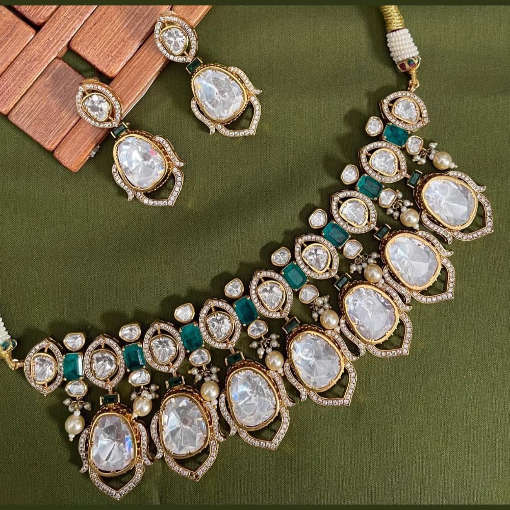 Arham Premium Gold Plated Designer Heavy Polki Kundan And Beads Choker Necklace Set