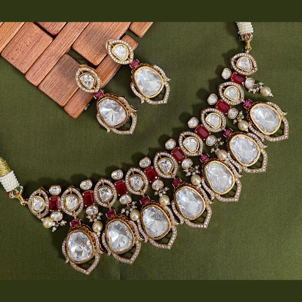 Arham Premium Gold Plated Designer Heavy Polki Kundan And Beads Choker Necklace Set