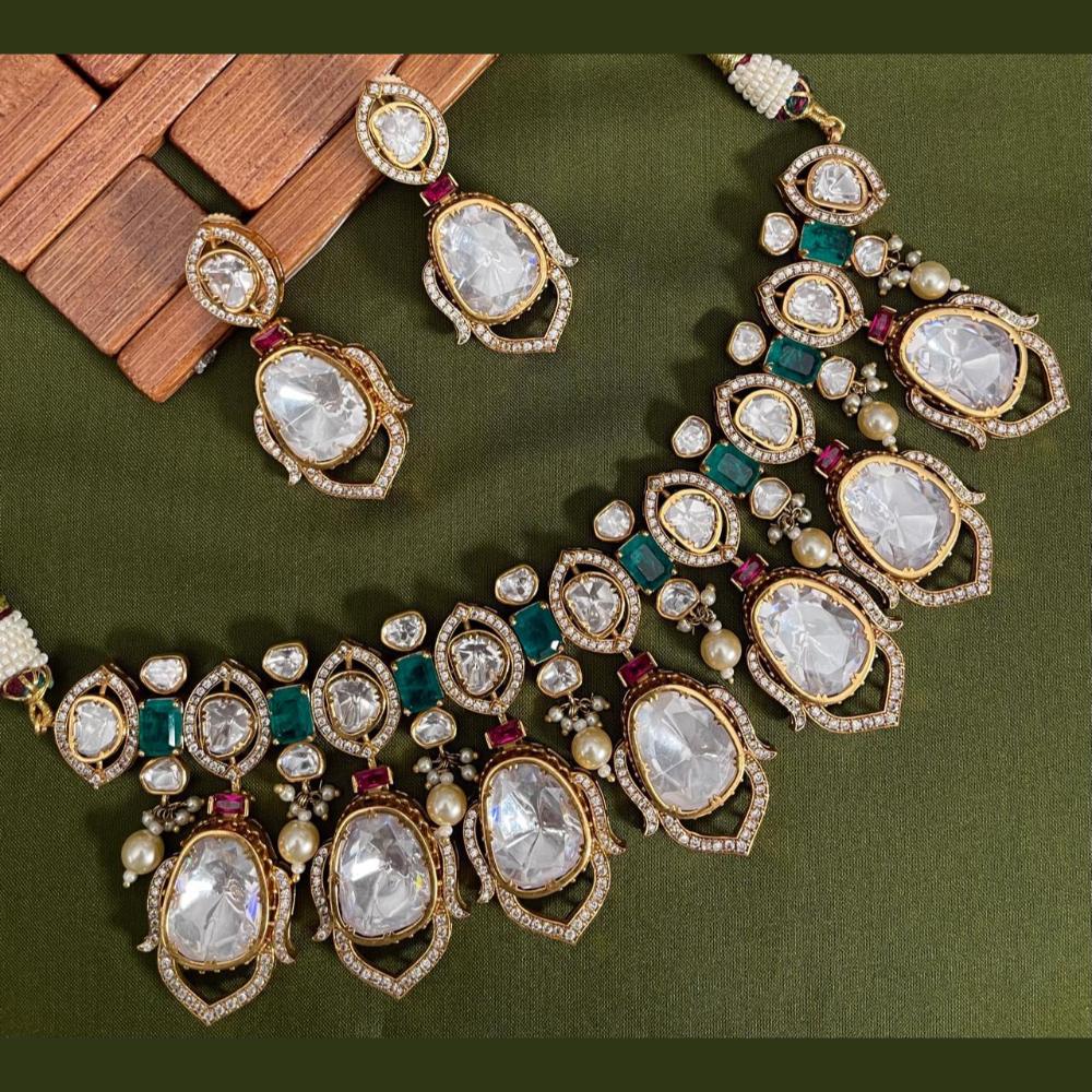 Arham Premium Gold Plated Designer Heavy Polki Kundan And Beads Choker Necklace Set
