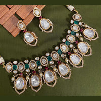 Arham Premium Gold Plated Designer Heavy Polki Kundan And Beads Choker Necklace Set