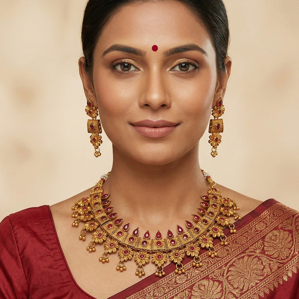 Js Fashion  Beautiful Kemp Desing Party wear Fancy Style Rajwadi Polish Kemp Jewellery Short Necklace Set