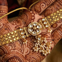 Js Fashion  Antique Clustered Pearl High Gold Polish Full Stone Party Wear Necklace Set