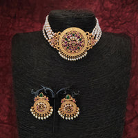 Js Fashion  Matte Gold Polish Designer Party wear Fancy Style Choker Style Necklace Set