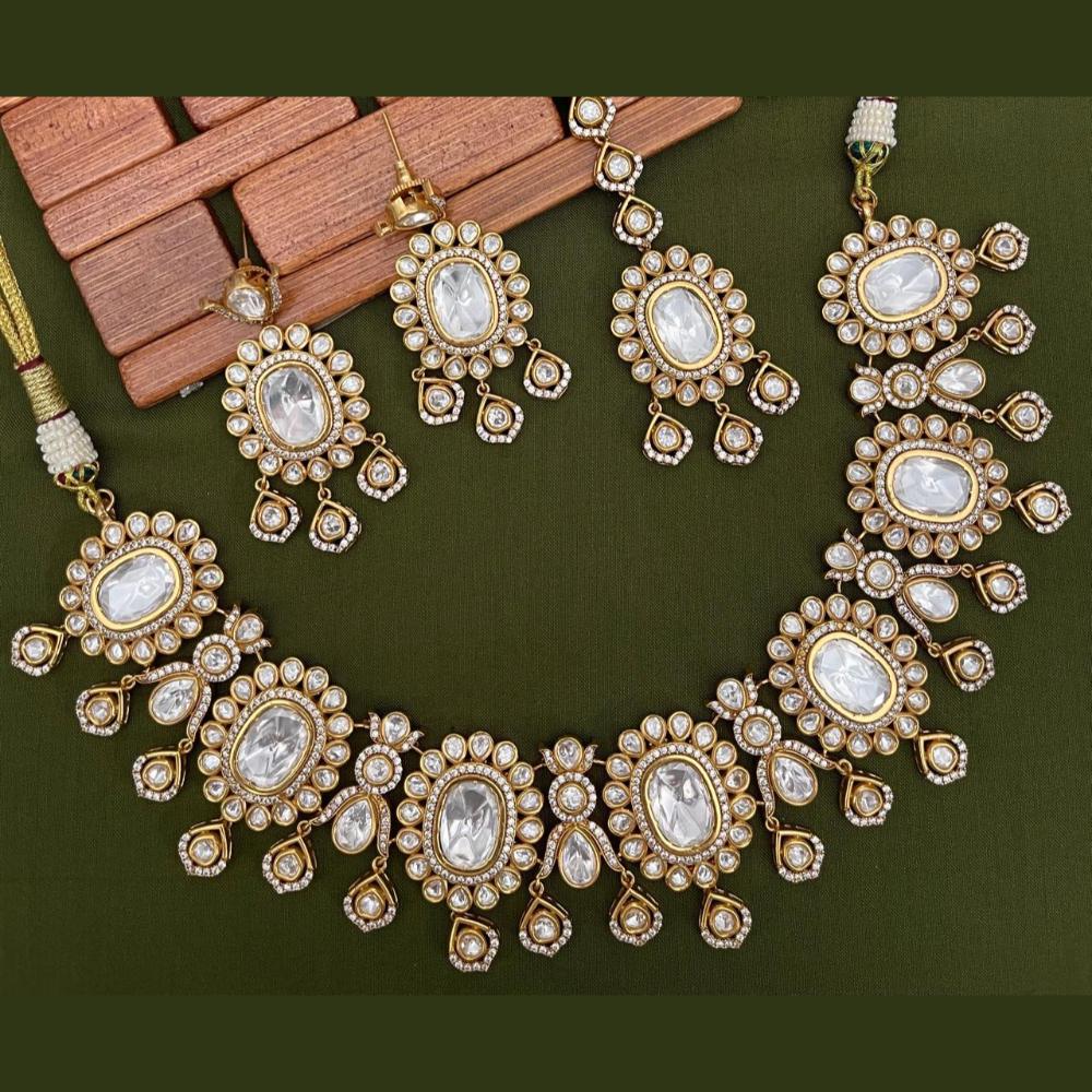 Arham Premium Gold Plated Designer Heavy Polki Kundan Necklace Set
