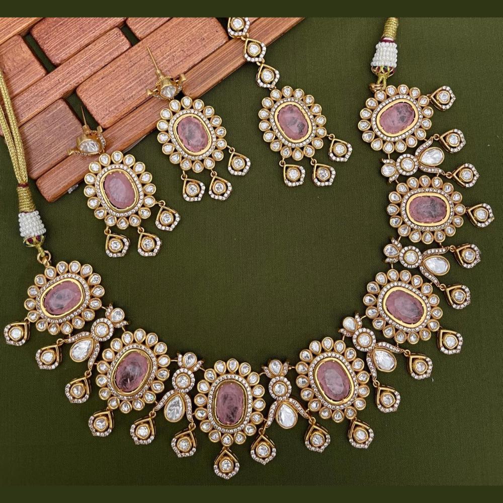 Arham Premium Gold Plated Designer Heavy Polki Kundan Necklace Set