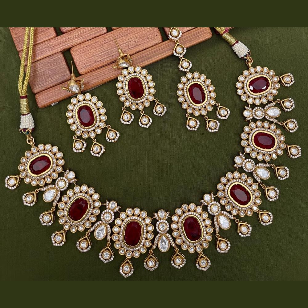Arham Premium Gold Plated Designer Heavy Polki Kundan Necklace Set