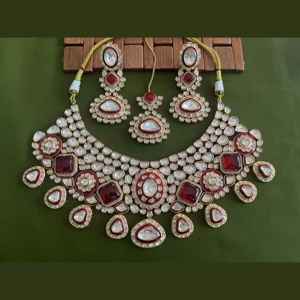 Arham Premium Gold Plated Designer Heavy Polki Kundan And Meenakari Necklace Set