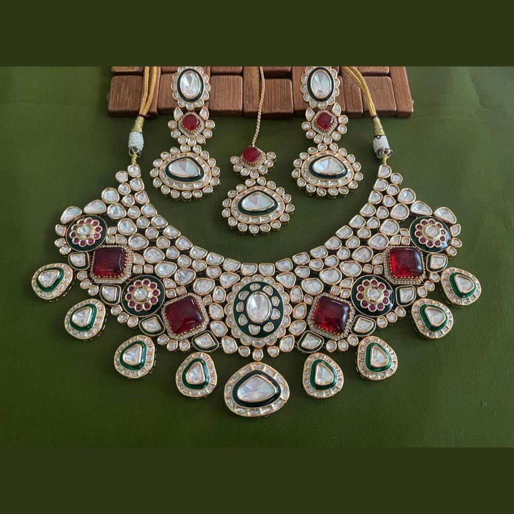 Arham Premium Gold Plated Designer Heavy Polki Kundan And Meenakari Necklace Set