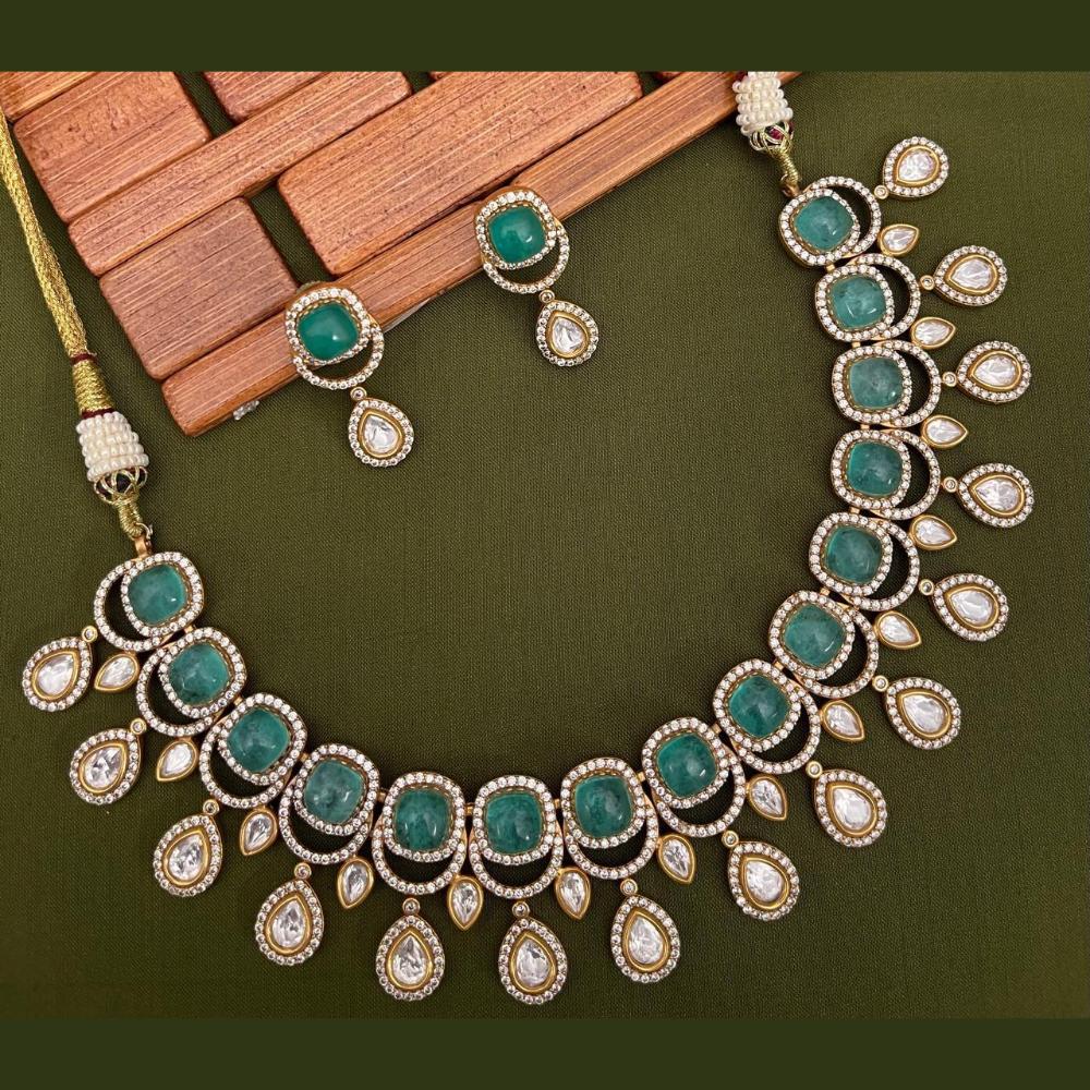 Arham Premium Gold Plated Designer Heavy Polki Kundan Necklace Set