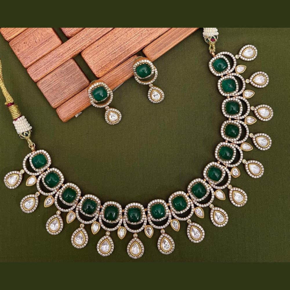 Arham Premium Gold Plated Designer Heavy Polki Kundan Necklace Set