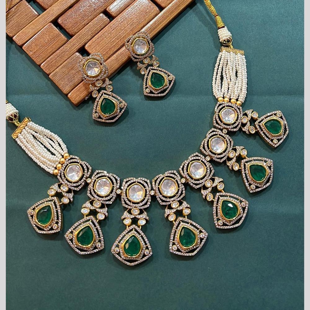 Arham Premium Gold Plated Designer Heavy Polki Kundan And Pearl Necklace Set