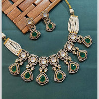 Arham Premium Gold Plated Designer Heavy Polki Kundan And Pearl Necklace Set