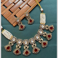 Arham Premium Gold Plated Designer Heavy Polki Kundan And Pearl Necklace Set