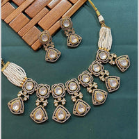 Arham Premium Gold Plated Designer Heavy Polki Kundan And Pearl Necklace Set