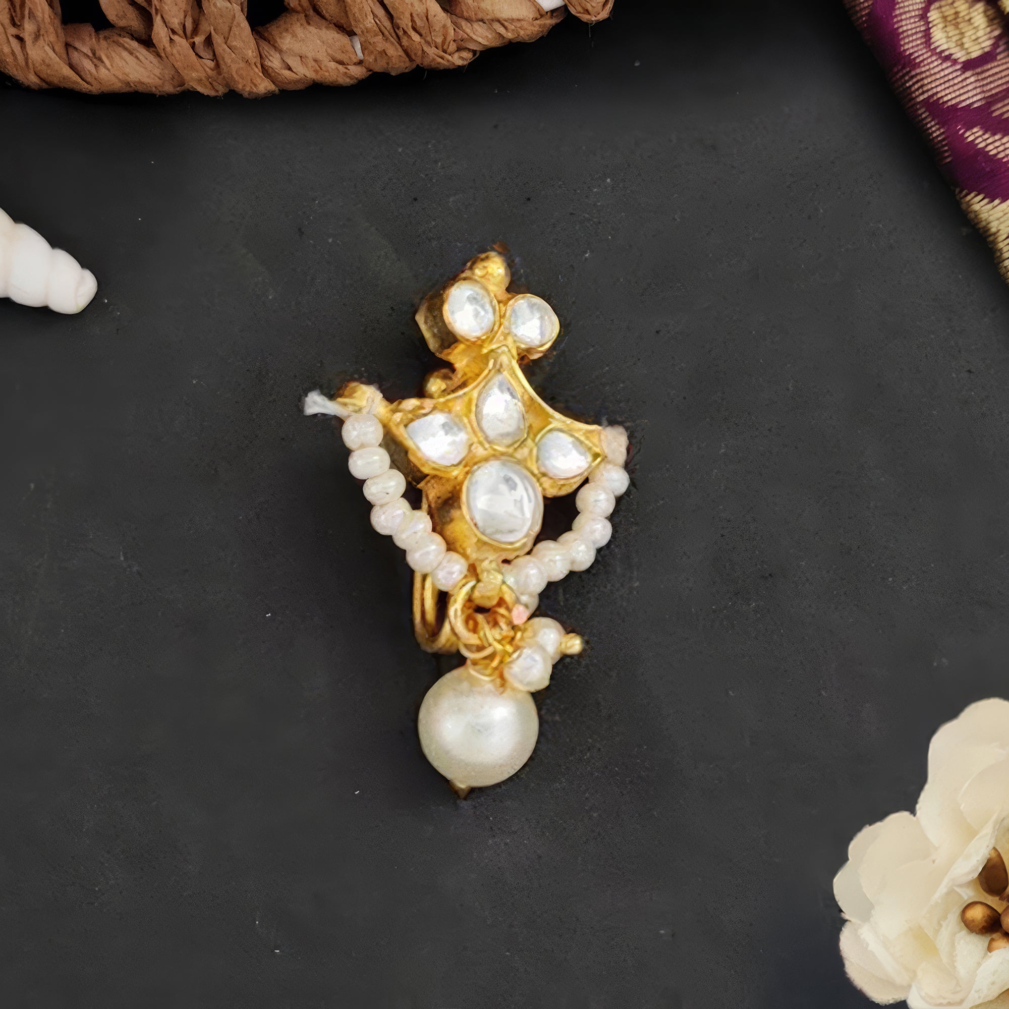 Js Fashion Kundan Jewellery High Gold Polish Clustered Pearl Nath