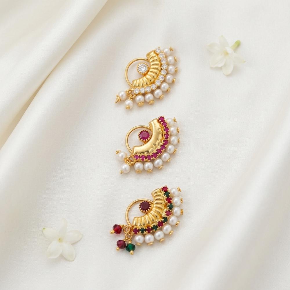 Js Fashion  PACK OF 3  Fancy Antique Stone Pearl Nose Ring Set