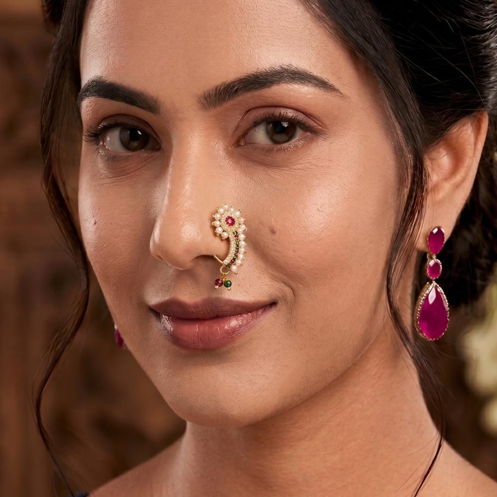 Js Fashion  PACK OF 3 Designer Traditional Maharashtrian Nose Ring Set for Women